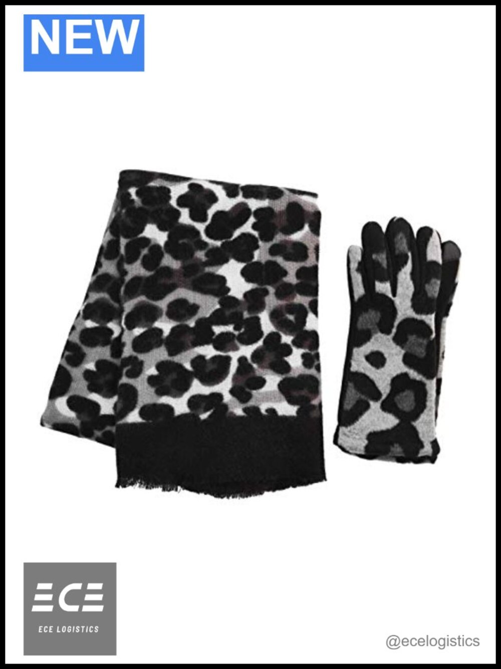 Leopard Scarf and Gloves Gift Set Acrylic One Size Fits Most Cold Weather